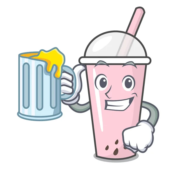 With juice raspberry bubble tea character cartoon — Stock Vector