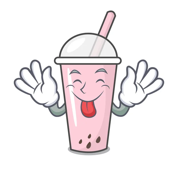 舌头出树莓泡沫茶字符卡通 — 图库矢量图片
