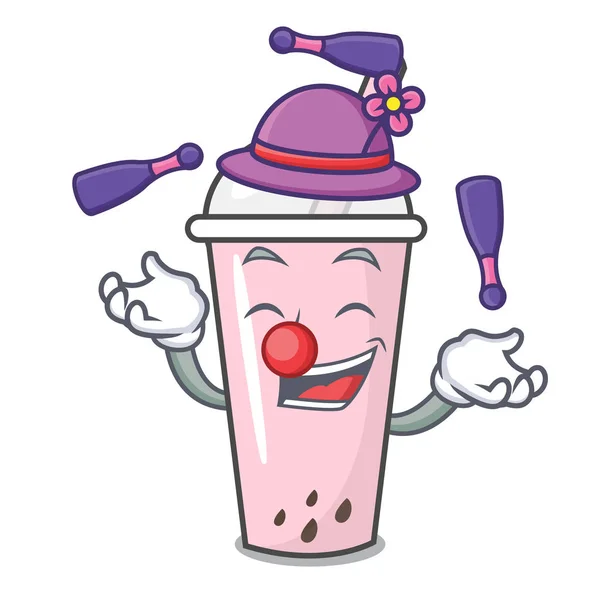 Żonglerka malina bubble tea charakter kreskówka — Wektor stockowy