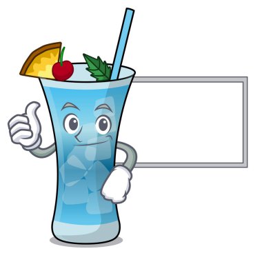 Başparmak yukarıya kurulu mavi hawaii karakter karikatür ile