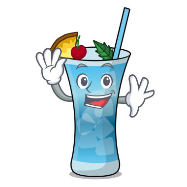 Mavi hawaii karakter karikatür sallayarak