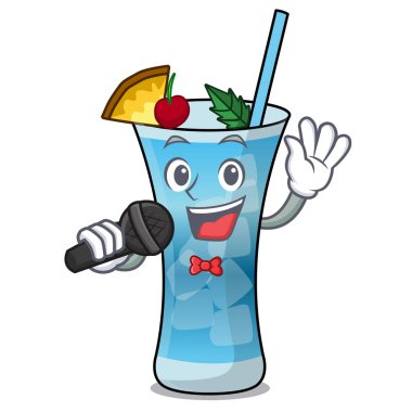 Mavi hawaii maskot karikatür vektör çizim şarkı