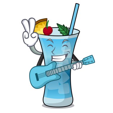 Gitar mavi hawaii maskot karikatür ile