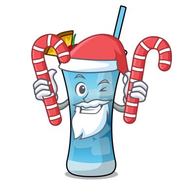 Santa şeker mavi hawaii maskot karikatür vektör çizim ile