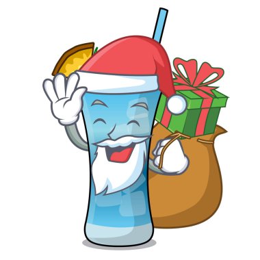Noel Baba hediye mavi hawaii maskot karikatür vektör çizim ile