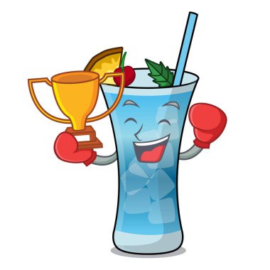 Boks şampiyonu mavi hawaii maskot çizgi film