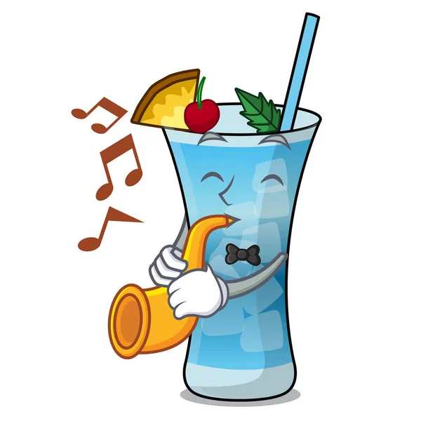 With trumpet blue hawaii mascot cartoon — Stock Vector