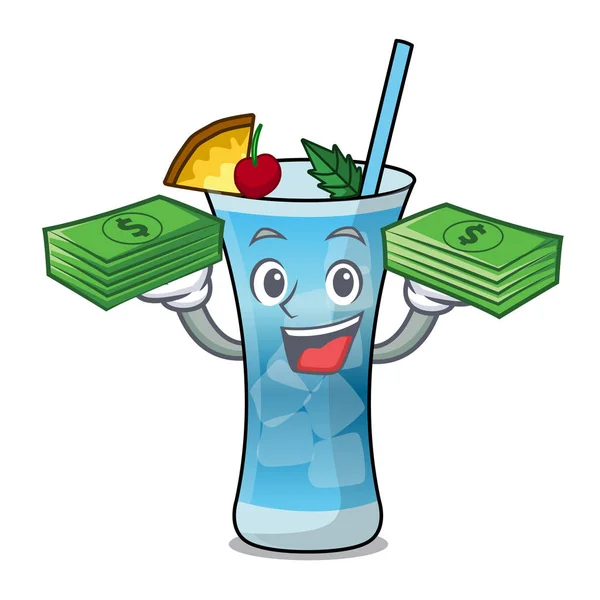 Avec sac d'argent bleu hawaii mascotte dessin animé — Image vectorielle