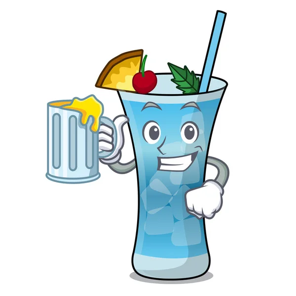Com suco azul hawaii mascote desenhos animados — Vetor de Stock