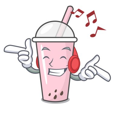 Dinleme müzik ahududu kabarcık çay karakter karikatür