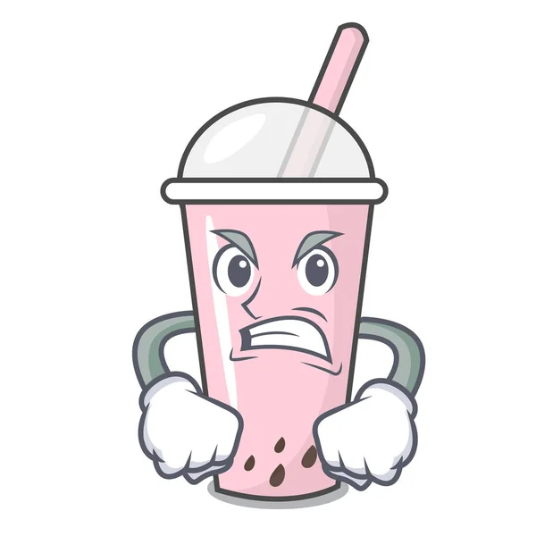 Angry raspberry bubble tea character cartoon — Stock Vector