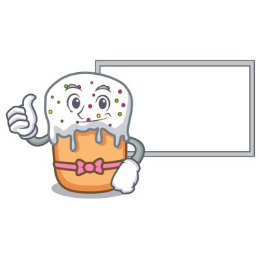 Başparmak yukarıya kurulu Paskalya kek karakter karikatür ile