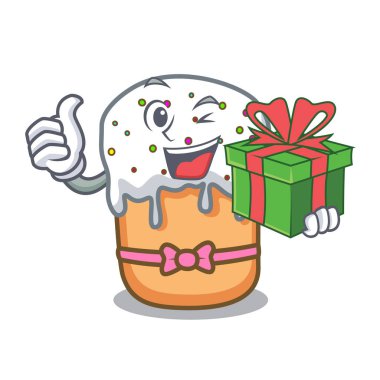 Hediye Paskalya kek maskot karikatür vektör çizim ile