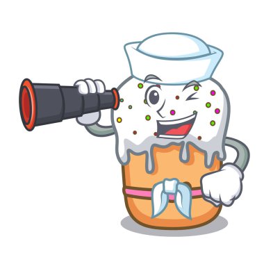 Denizci dürbün Paskalya kek maskot karikatür ile