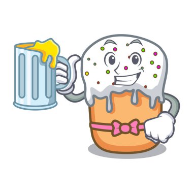 Suyu Paskalya kek maskot karikatür ile