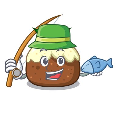 Balık tutma meyve pasta karakter karikatür