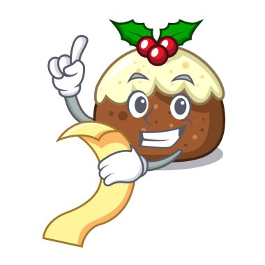 Menü meyve pasta maskot karikatür ile