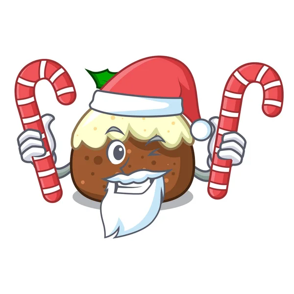 Santa con caramelo pastel de frutas mascota de dibujos animados — Vector de stock