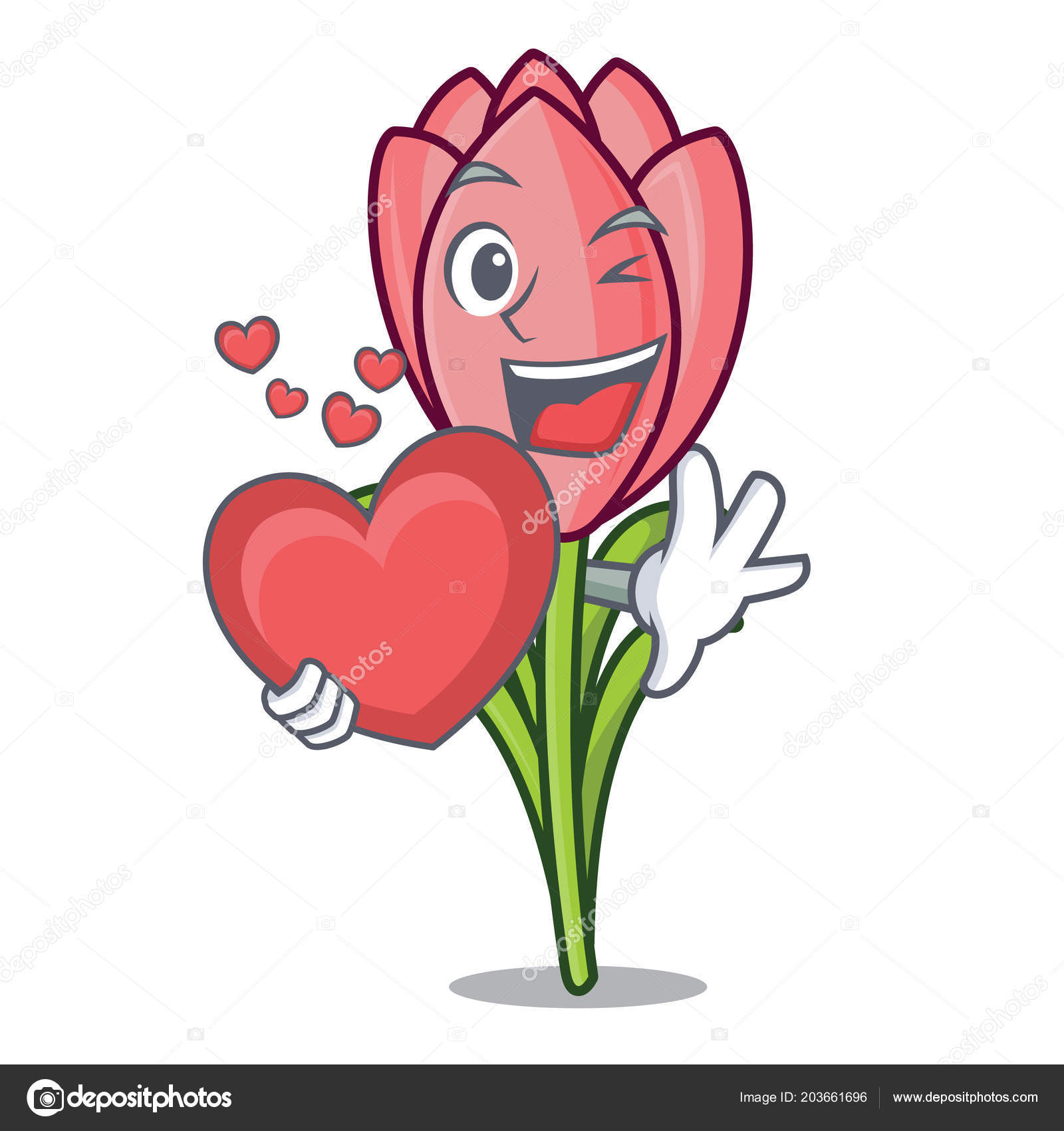 Avec Dessin Animé Mascotte De Crocus Fleur Coeur Image