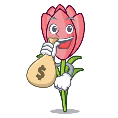 Para çantası çiğdem çiçek karakter karikatür ile