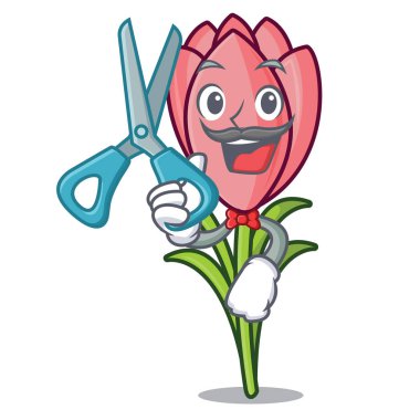 Kuaför çiğdem çiçek karakter karikatür