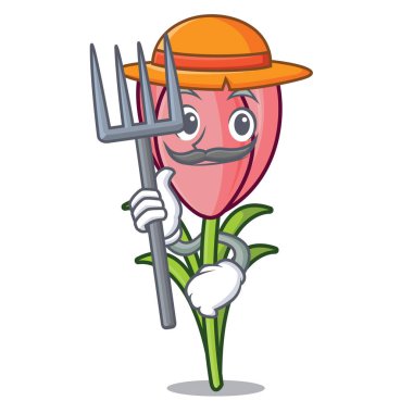 Çiftçi çiğdem çiçek karakter karikatür