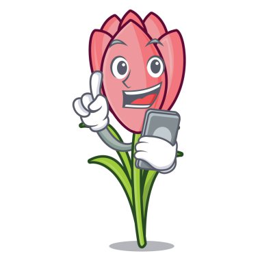 Telefon çiğdem çiçek karakter karikatür ile