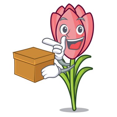 Kutusu çiğdem çiçek karakter karikatür ile