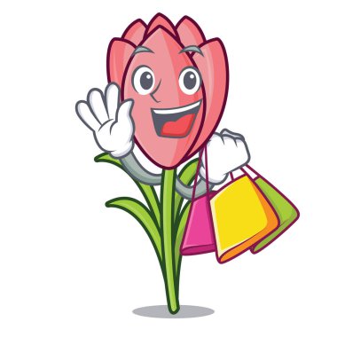 Çiğdem çiçek karakter karikatür alışveriş