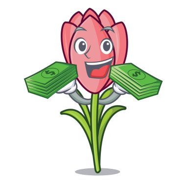 Para çantası çiğdem çiçek maskot karikatür ile