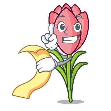Menü çiğdem çiçek maskot karikatür ile