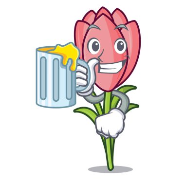 Suyu çiğdem çiçek maskot karikatür ile