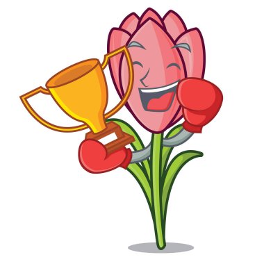 Boks şampiyonu çiğdem çiçek maskot çizgi film