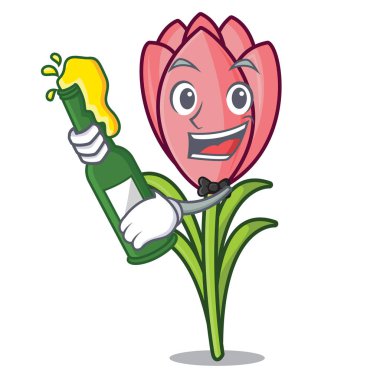 Bira çiğdem çiçek maskot karikatür ile