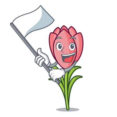 Bayrak çiğdem çiçek maskot karikatür vektör çizim ile