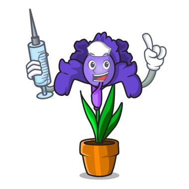 Hemşire iris çiçeği karakter karikatür