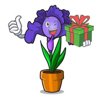 Hediye Iris çiçek maskot karikatür ile