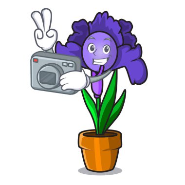 Fotoğrafçı Iris çiçek maskot çizgi film
