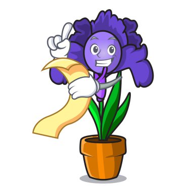 Menü Iris çiçek maskot karikatür ile