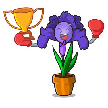 Boks şampiyonu Iris çiçek maskot çizgi film