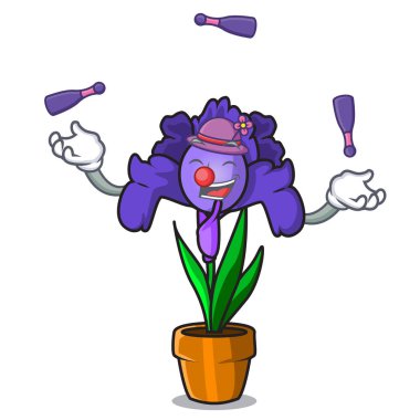 Iris çiçek maskot karikatür hokkabazlık