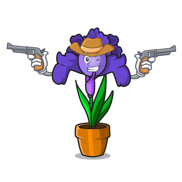Cowboy iris flower character cartoon — Stock Vector