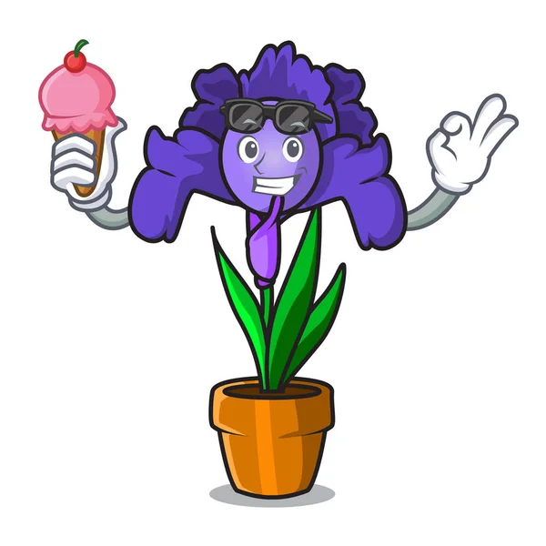 Com sorvete íris flor personagem desenhos animados — Vetor de Stock
