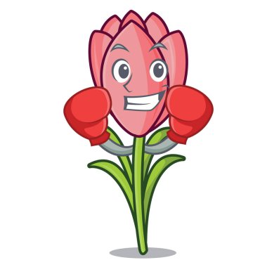 Boks çiğdem çiçek karakter karikatür