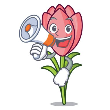 Megafon çiğdem çiçek karakter karikatür ile