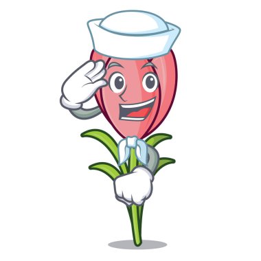 Denizci çiğdem çiçek karakter karikatür vektör çizim