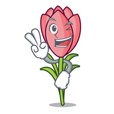 İki parmak çiğdem çiçek karakter karikatür