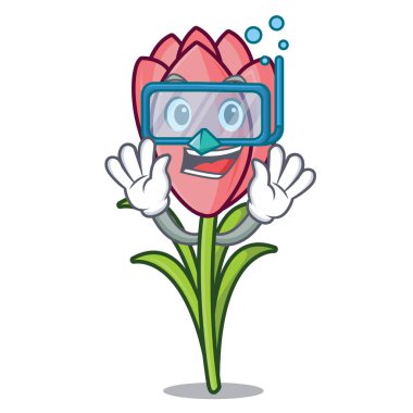 Çiğdem çiçek karakter karikatür dalış