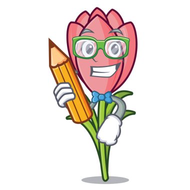 Öğrenci çiğdem çiçek karakter karikatür