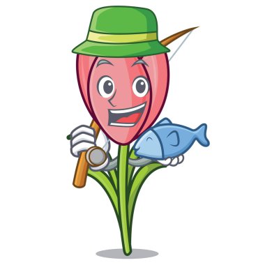 Balık tutma çiğdem çiçek maskot çizgi film